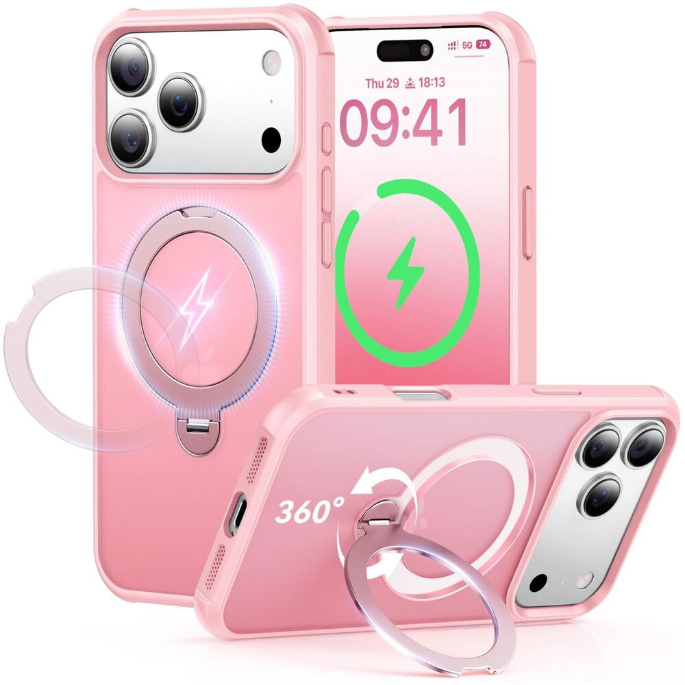 360 Spin Magnetic Stand Case for iPhone 17 Pro (Compatible with MagSafe) (Pink)